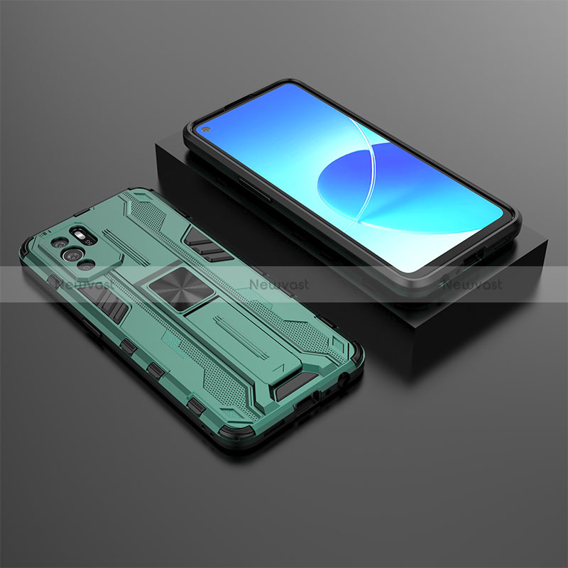 Silicone Matte Finish and Plastic Back Cover Case with Magnetic Stand T02 for Oppo Reno6 Z 5G