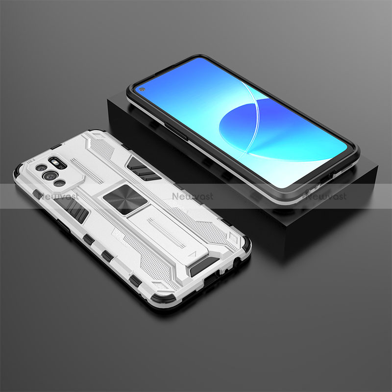Silicone Matte Finish and Plastic Back Cover Case with Magnetic Stand T02 for Oppo Reno6 Z 5G