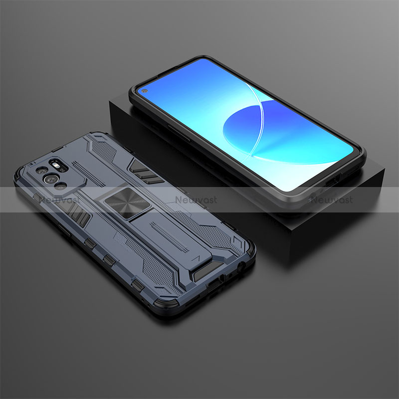 Silicone Matte Finish and Plastic Back Cover Case with Magnetic Stand T02 for Oppo Reno6 Z 5G
