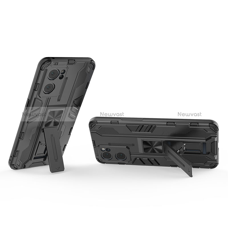 Silicone Matte Finish and Plastic Back Cover Case with Magnetic Stand T02 for Oppo Reno7 5G