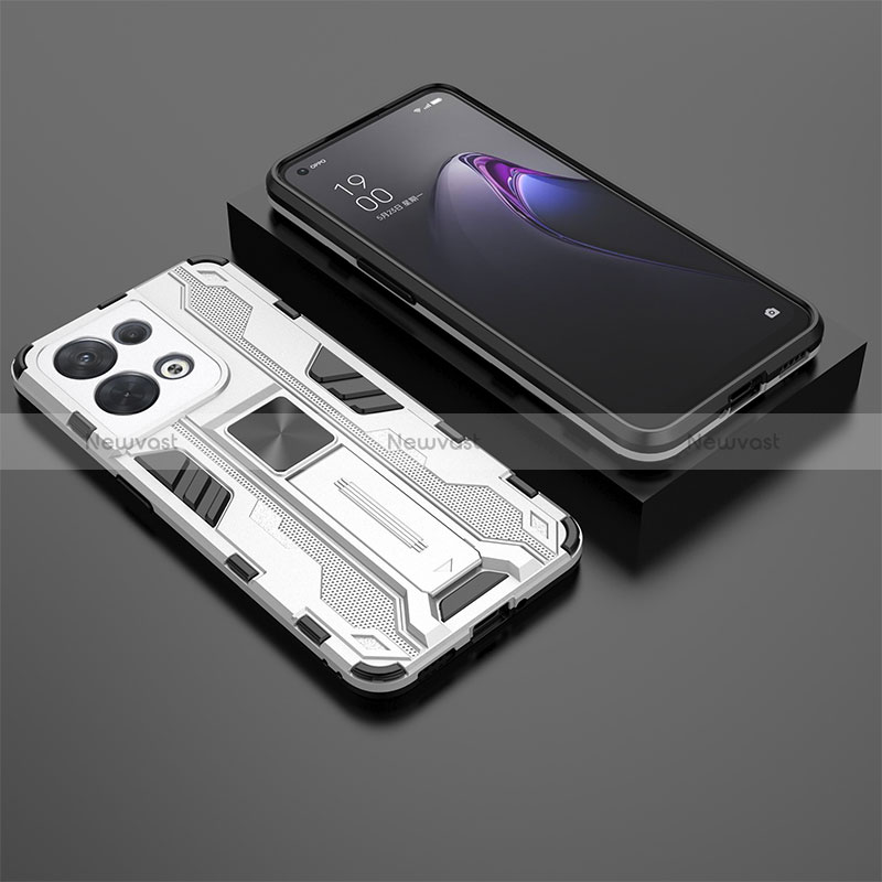 Silicone Matte Finish and Plastic Back Cover Case with Magnetic Stand T02 for Oppo Reno8 5G