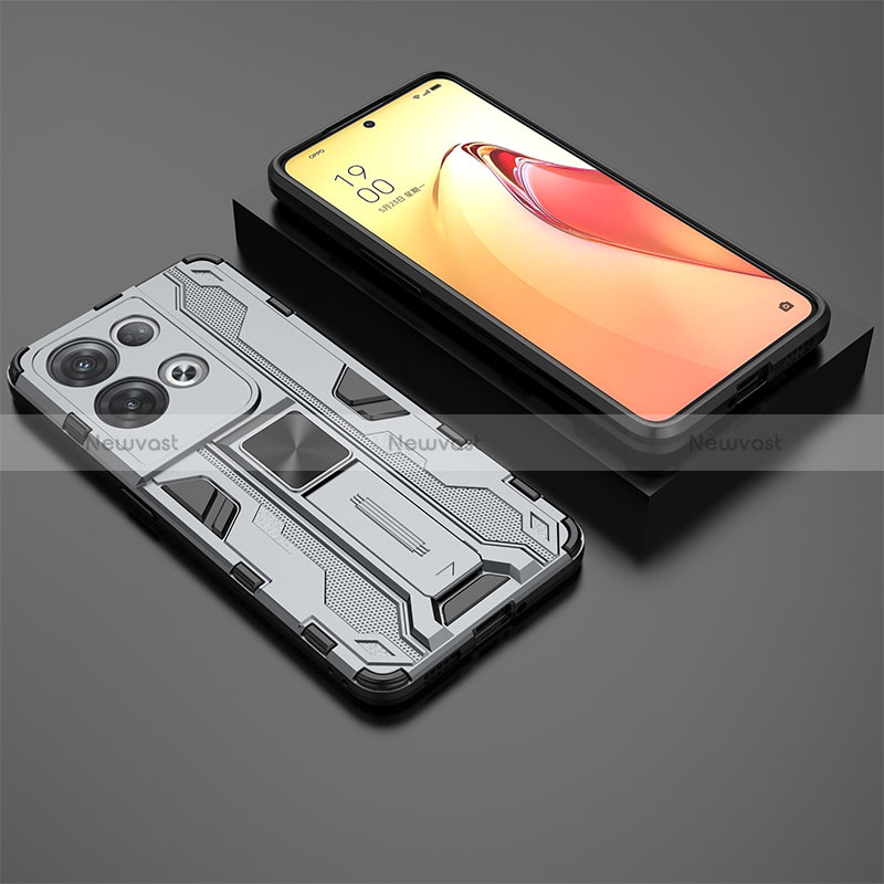 Silicone Matte Finish and Plastic Back Cover Case with Magnetic Stand T02 for Oppo Reno8 Pro 5G