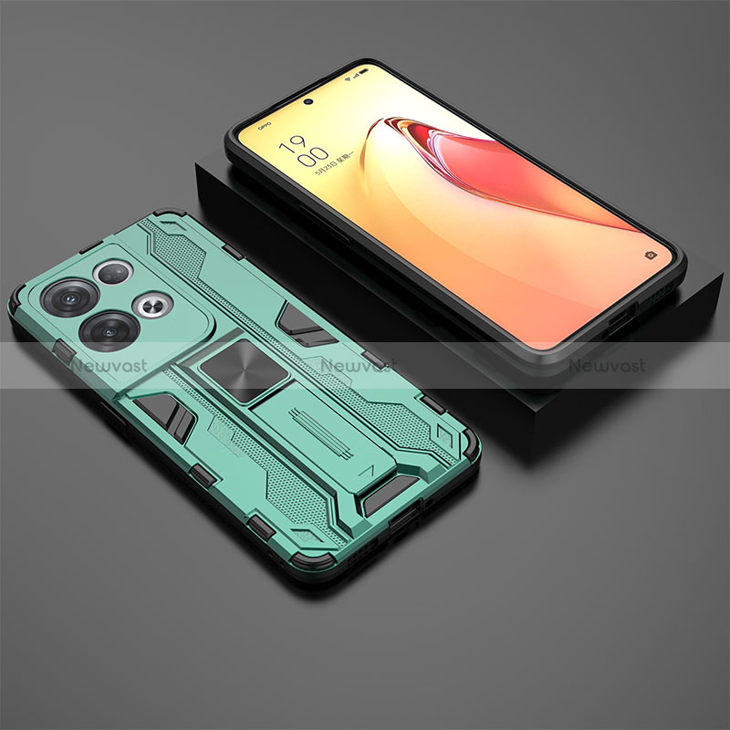 Silicone Matte Finish and Plastic Back Cover Case with Magnetic Stand T02 for Oppo Reno8 Pro 5G