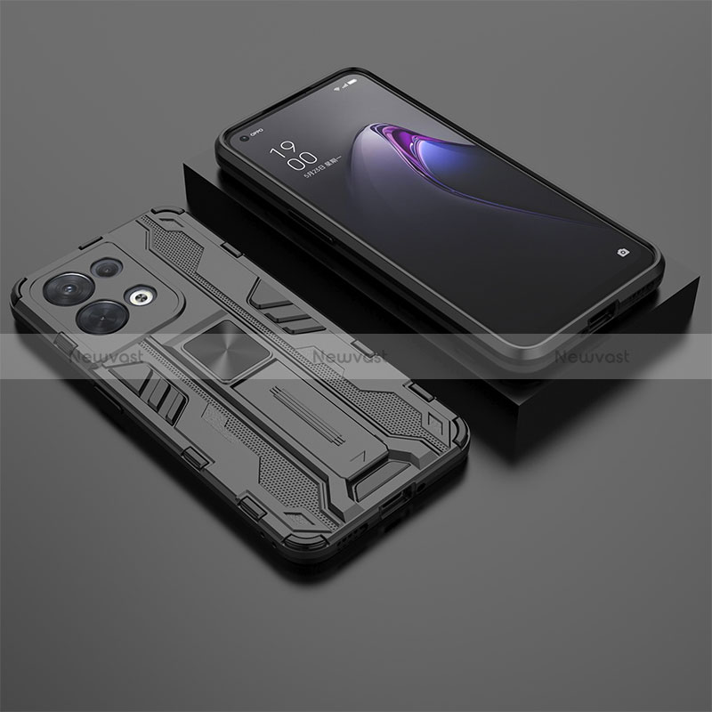 Silicone Matte Finish and Plastic Back Cover Case with Magnetic Stand T02 for Oppo Reno9 5G