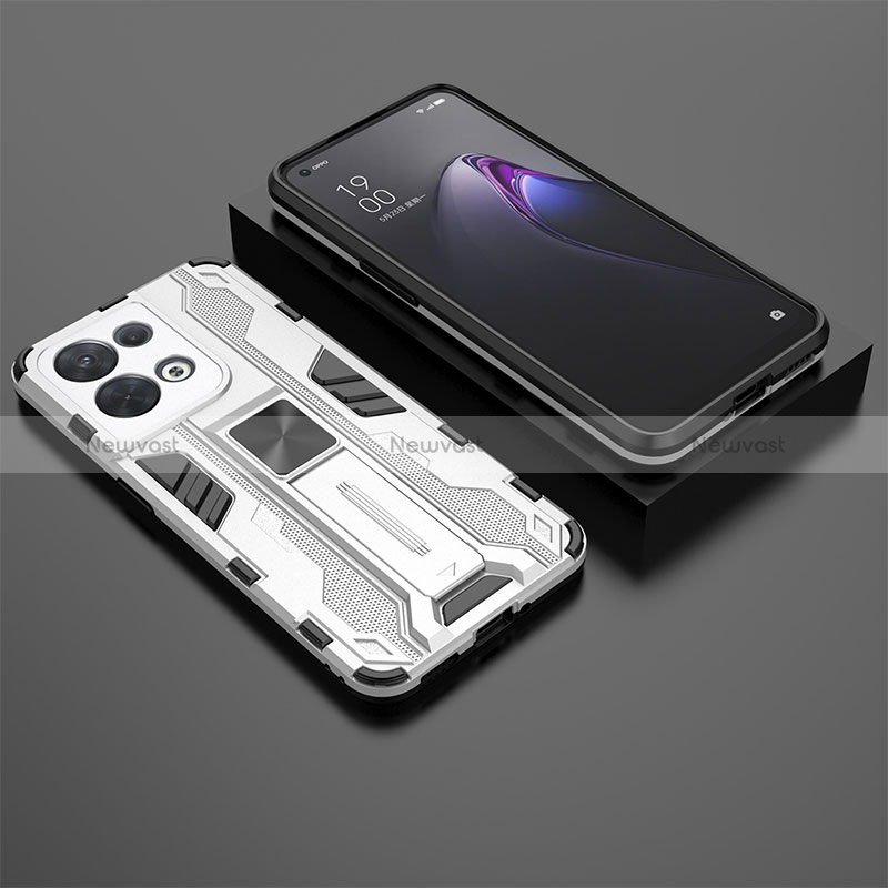 Silicone Matte Finish and Plastic Back Cover Case with Magnetic Stand T02 for Oppo Reno9 5G