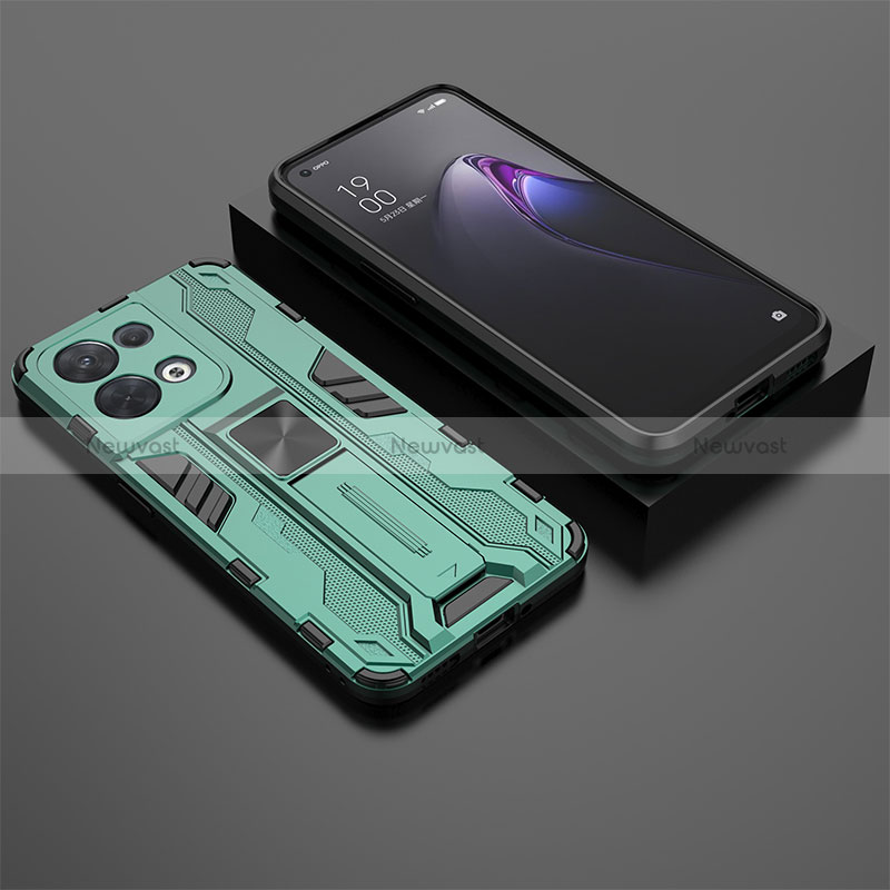 Silicone Matte Finish and Plastic Back Cover Case with Magnetic Stand T02 for Oppo Reno9 5G