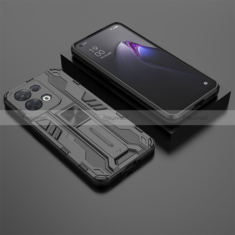 Silicone Matte Finish and Plastic Back Cover Case with Magnetic Stand T02 for Oppo Reno9 Pro 5G