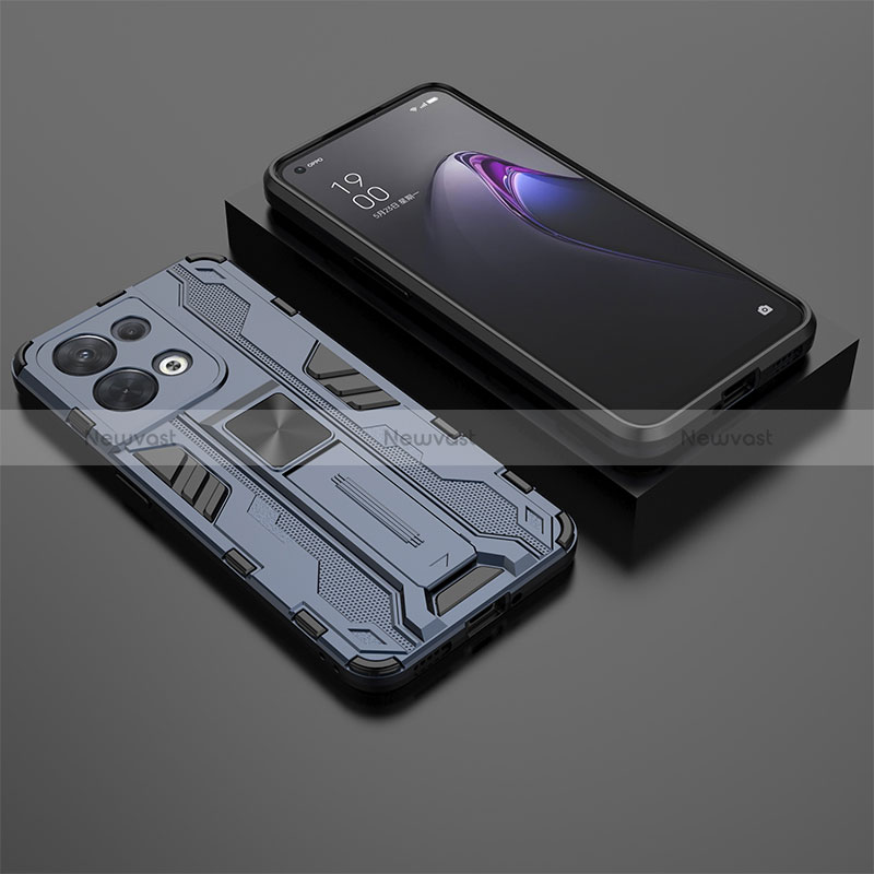 Silicone Matte Finish and Plastic Back Cover Case with Magnetic Stand T02 for Oppo Reno9 Pro 5G
