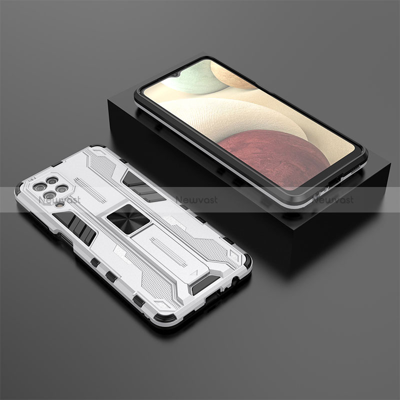 Silicone Matte Finish and Plastic Back Cover Case with Magnetic Stand T02 for Samsung Galaxy A12 Nacho