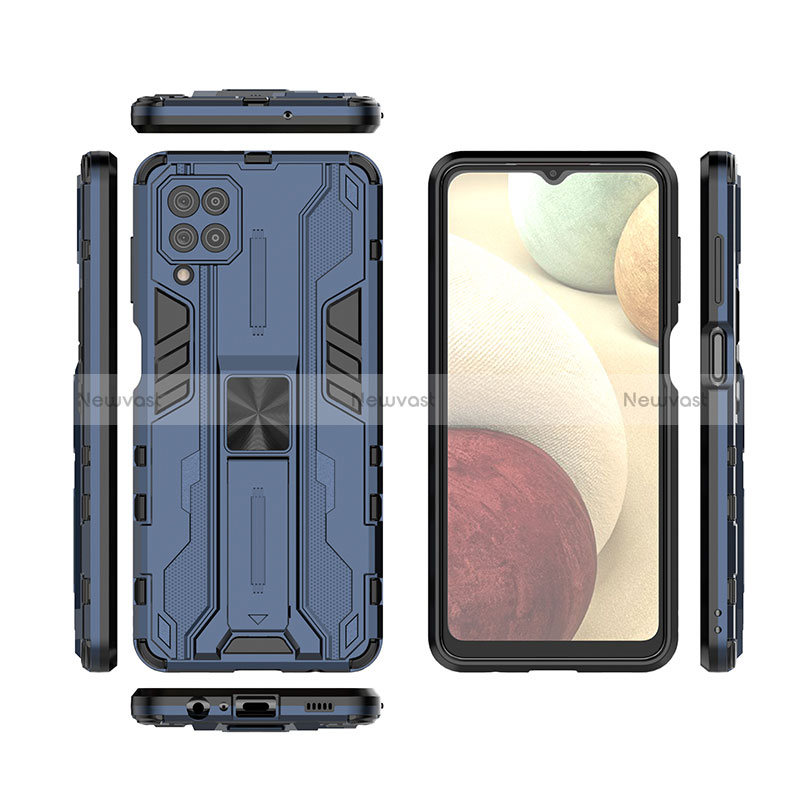 Silicone Matte Finish and Plastic Back Cover Case with Magnetic Stand T02 for Samsung Galaxy A12 Nacho