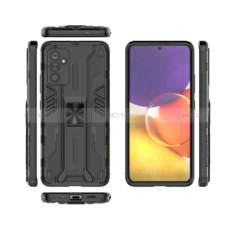 Silicone Matte Finish and Plastic Back Cover Case with Magnetic Stand T02 for Samsung Galaxy A25 5G