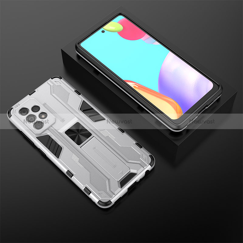 Silicone Matte Finish and Plastic Back Cover Case with Magnetic Stand T02 for Samsung Galaxy A52 5G