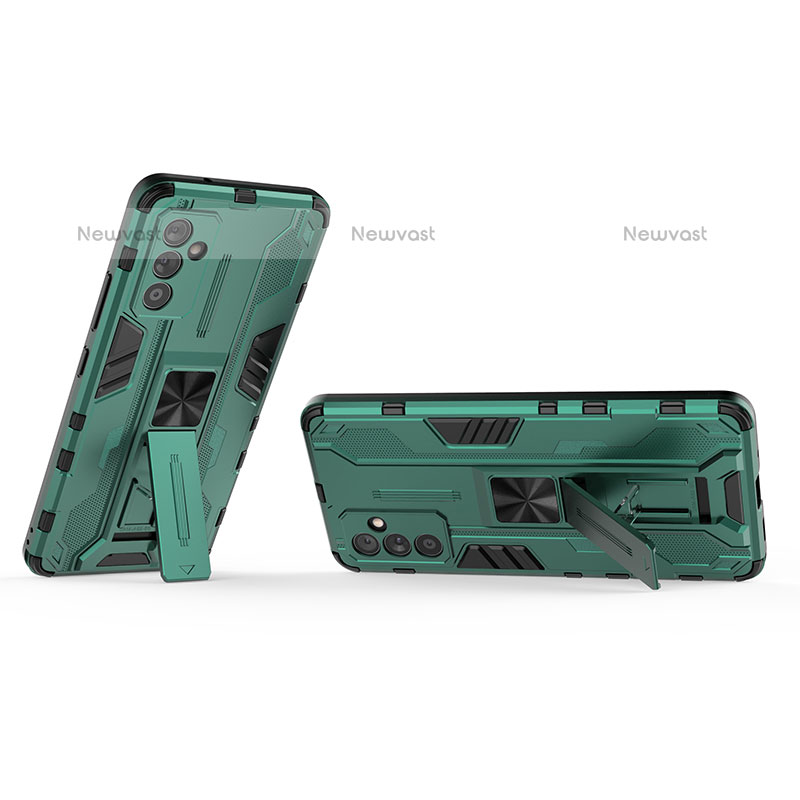 Silicone Matte Finish and Plastic Back Cover Case with Magnetic Stand T02 for Samsung Galaxy Quantum2 5G Green