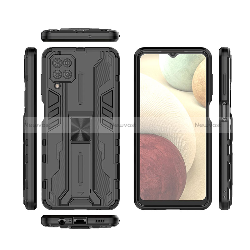 Silicone Matte Finish and Plastic Back Cover Case with Magnetic Stand T04 for Samsung Galaxy M12
