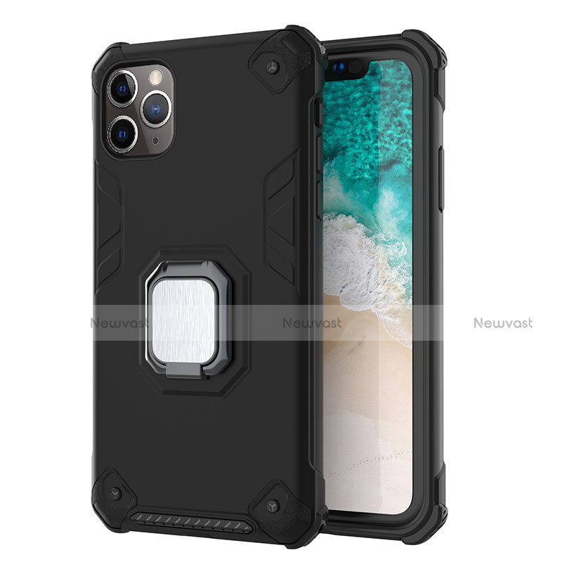 Silicone Matte Finish and Plastic Back Cover Case with Magnetic Stand Z01 for Apple iPhone 11 Pro Black