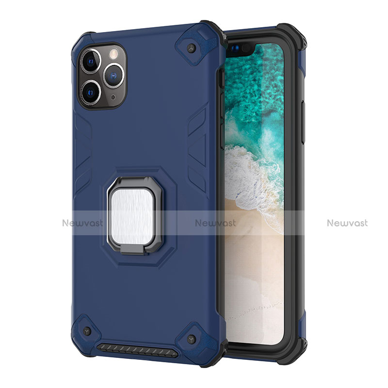 Silicone Matte Finish and Plastic Back Cover Case with Magnetic Stand Z01 for Apple iPhone 11 Pro Max Blue