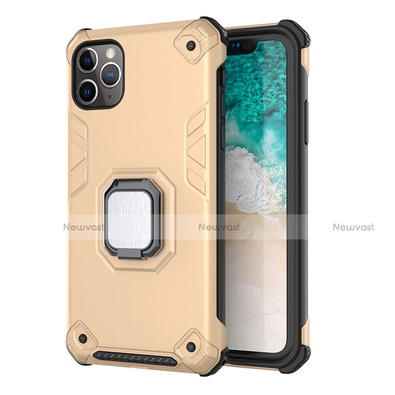 Silicone Matte Finish and Plastic Back Cover Case with Magnetic Stand Z01 for Apple iPhone 11 Pro Max Gold