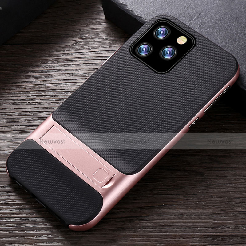 Silicone Matte Finish and Plastic Back Cover Case with Stand A01 for Apple iPhone 11 Pro Max