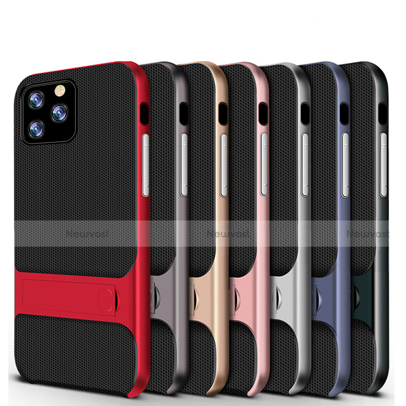 Silicone Matte Finish and Plastic Back Cover Case with Stand A01 for Apple iPhone 11 Pro Max