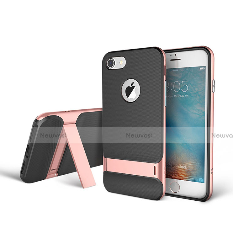 Silicone Matte Finish and Plastic Back Cover Case with Stand A01 for Apple iPhone 7 Plus