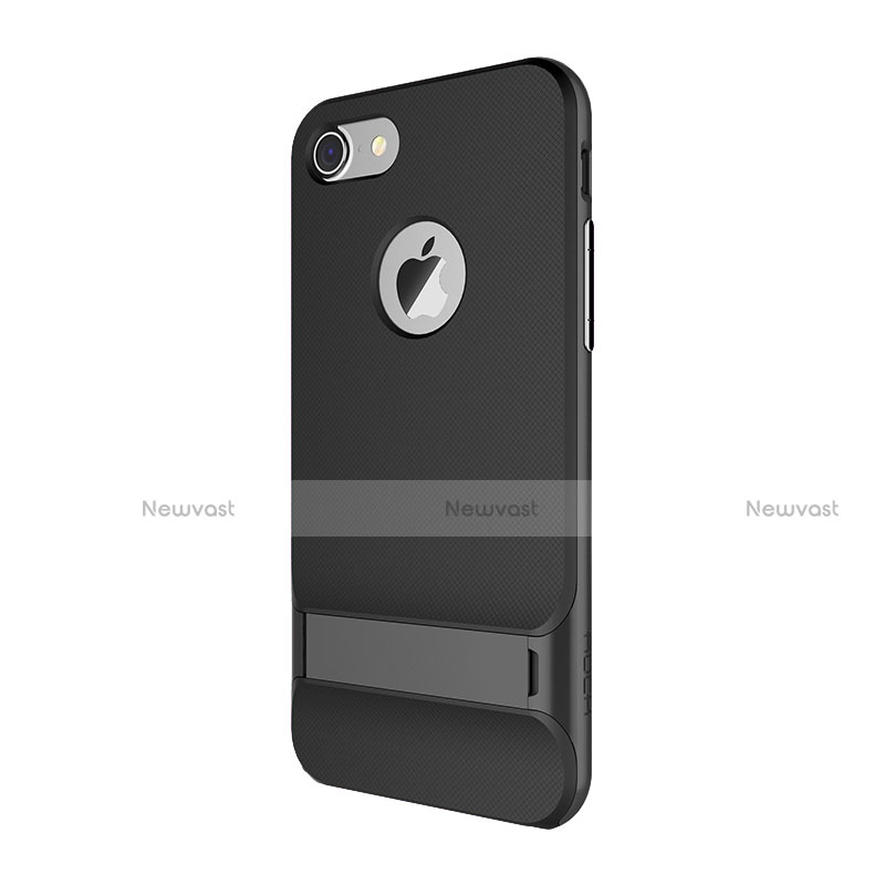 Silicone Matte Finish and Plastic Back Cover Case with Stand A01 for Apple iPhone 8 Black