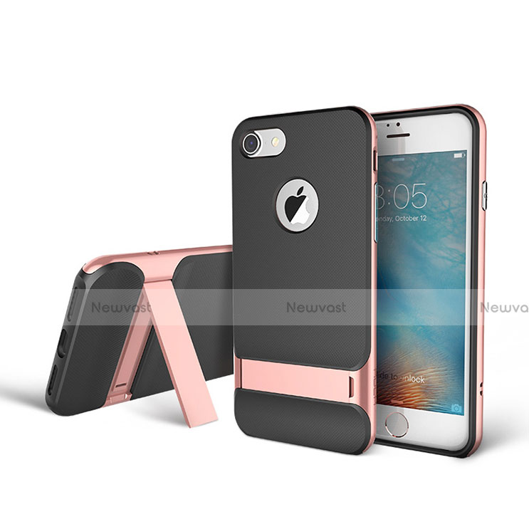 Silicone Matte Finish and Plastic Back Cover Case with Stand A01 for Apple iPhone 8 Plus