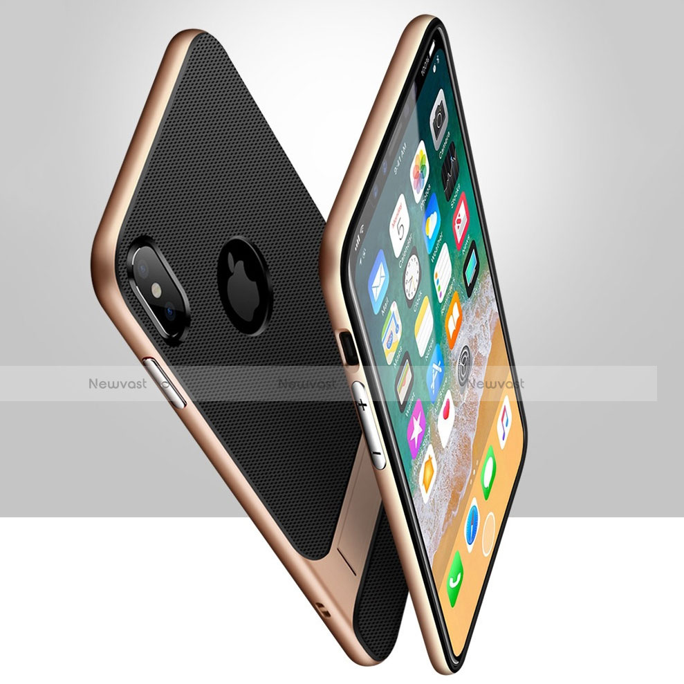 Silicone Matte Finish and Plastic Back Cover Case with Stand A01 for Apple iPhone X