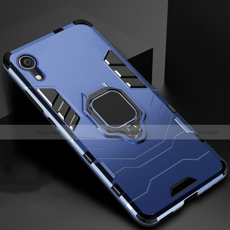 Silicone Matte Finish and Plastic Back Cover Case with Stand A01 for Apple iPhone XR Blue