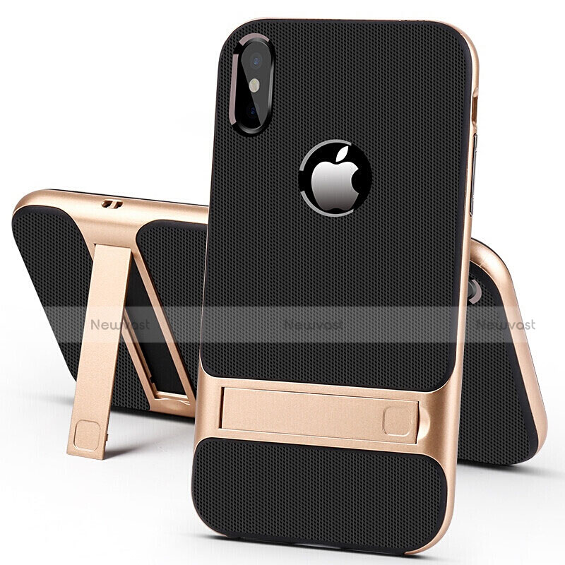 Silicone Matte Finish and Plastic Back Cover Case with Stand A01 for Apple iPhone Xs