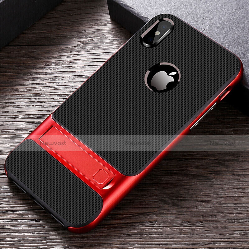 Silicone Matte Finish and Plastic Back Cover Case with Stand A01 for Apple iPhone Xs Max Red