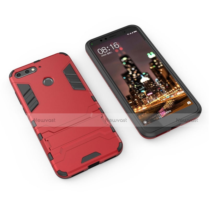 Silicone Matte Finish and Plastic Back Cover Case with Stand A01 for Huawei Enjoy 8e