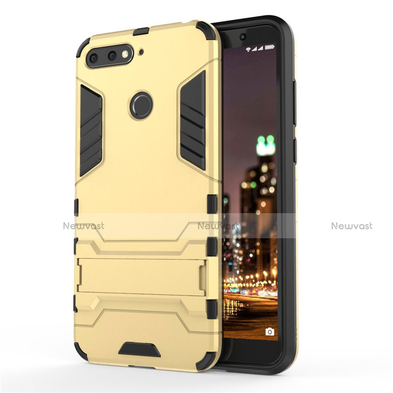 Silicone Matte Finish and Plastic Back Cover Case with Stand A01 for Huawei Enjoy 8e Gold