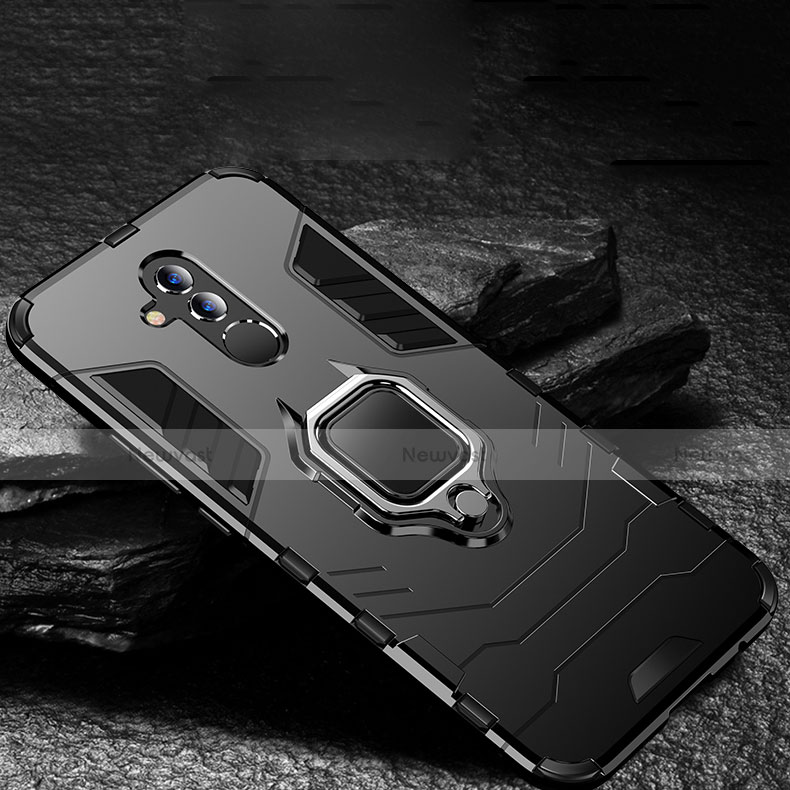 Silicone Matte Finish and Plastic Back Cover Case with Stand A01 for Huawei Mate 20 Lite Black