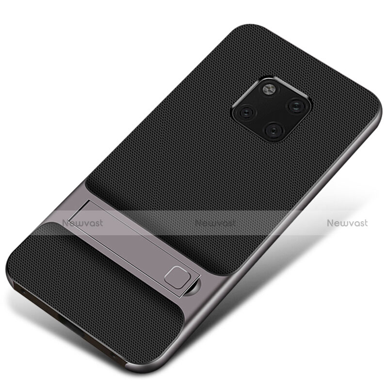 Silicone Matte Finish and Plastic Back Cover Case with Stand A01 for Huawei Mate 20 Pro Gray