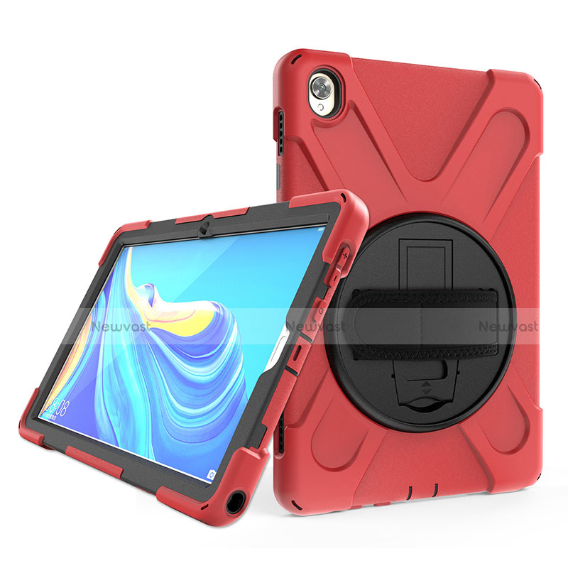 Silicone Matte Finish and Plastic Back Cover Case with Stand A01 for Huawei MatePad 10.8 Red