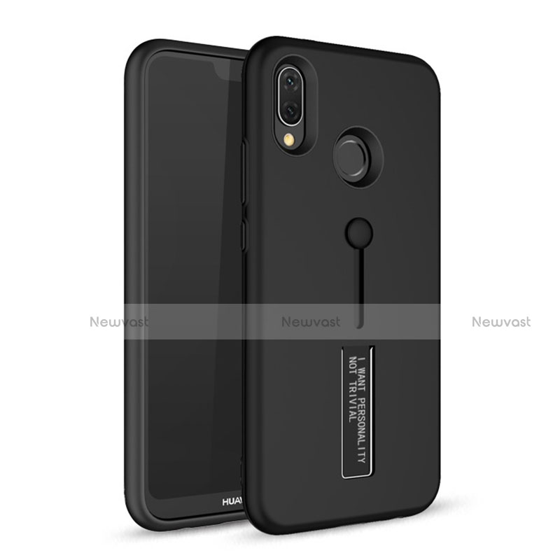 Silicone Matte Finish and Plastic Back Cover Case with Stand A01 for Huawei Nova 3e Black
