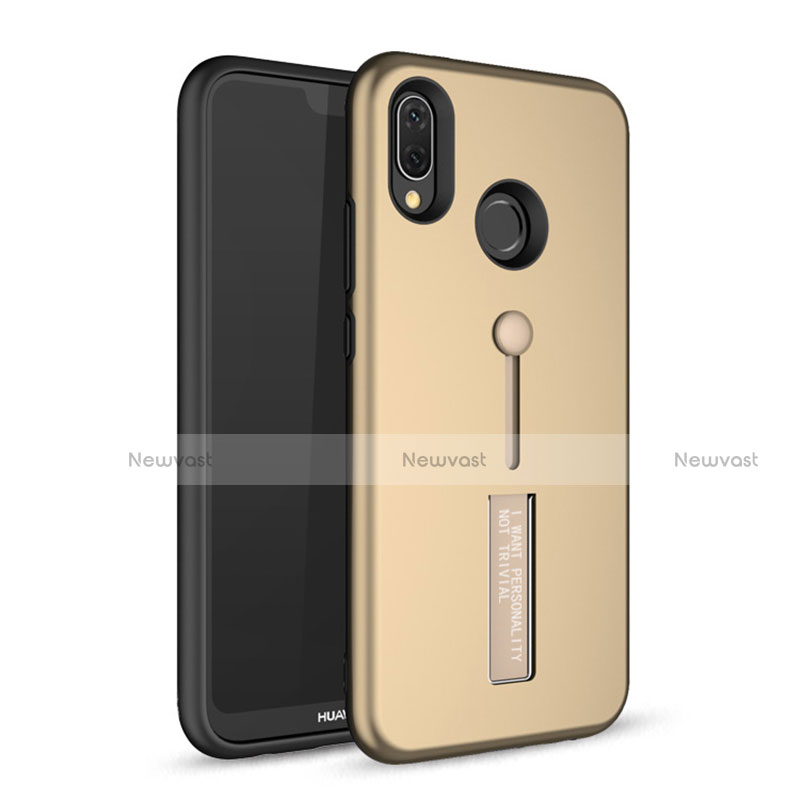 Silicone Matte Finish and Plastic Back Cover Case with Stand A01 for Huawei Nova 3e Gold