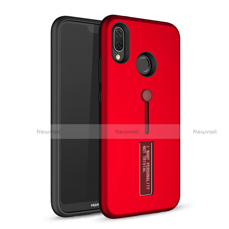 Silicone Matte Finish and Plastic Back Cover Case with Stand A01 for Huawei Nova 3e Red