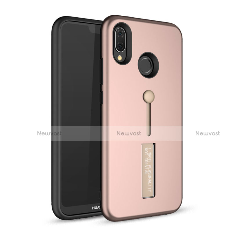 Silicone Matte Finish and Plastic Back Cover Case with Stand A01 for Huawei Nova 3e Rose Gold