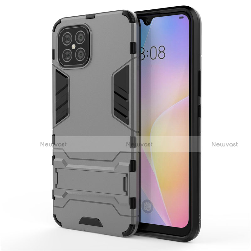 Silicone Matte Finish and Plastic Back Cover Case with Stand A01 for Huawei Nova 8 SE 5G Gray