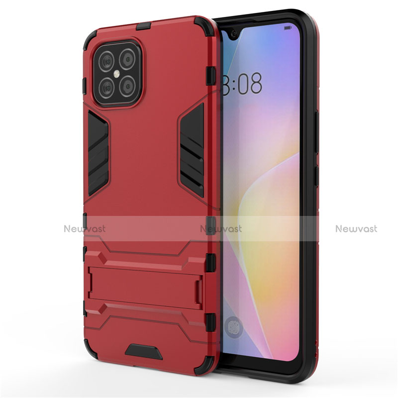 Silicone Matte Finish and Plastic Back Cover Case with Stand A01 for Huawei Nova 8 SE 5G Red