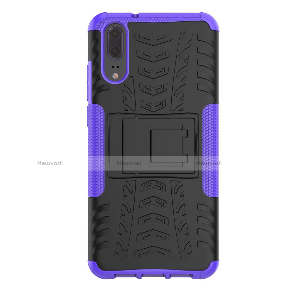 Silicone Matte Finish and Plastic Back Cover Case with Stand A01 for Huawei P20