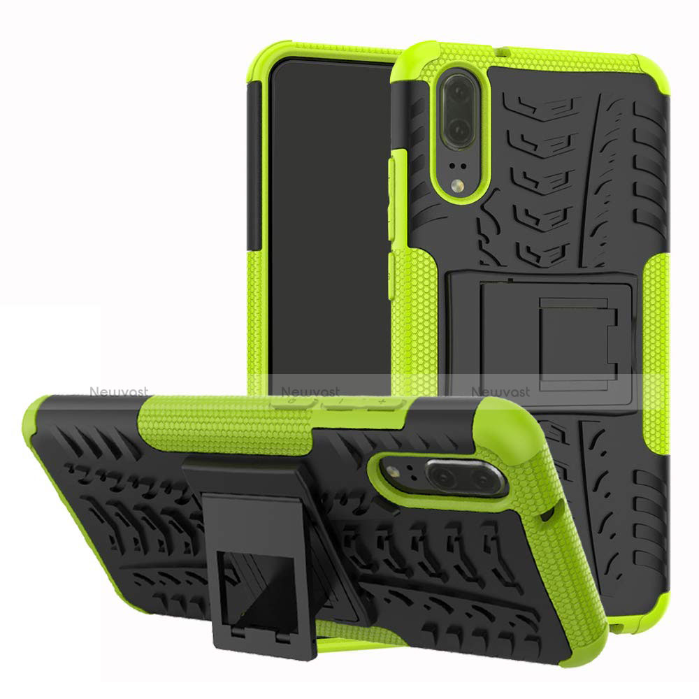 Silicone Matte Finish and Plastic Back Cover Case with Stand A01 for Huawei P20 Green