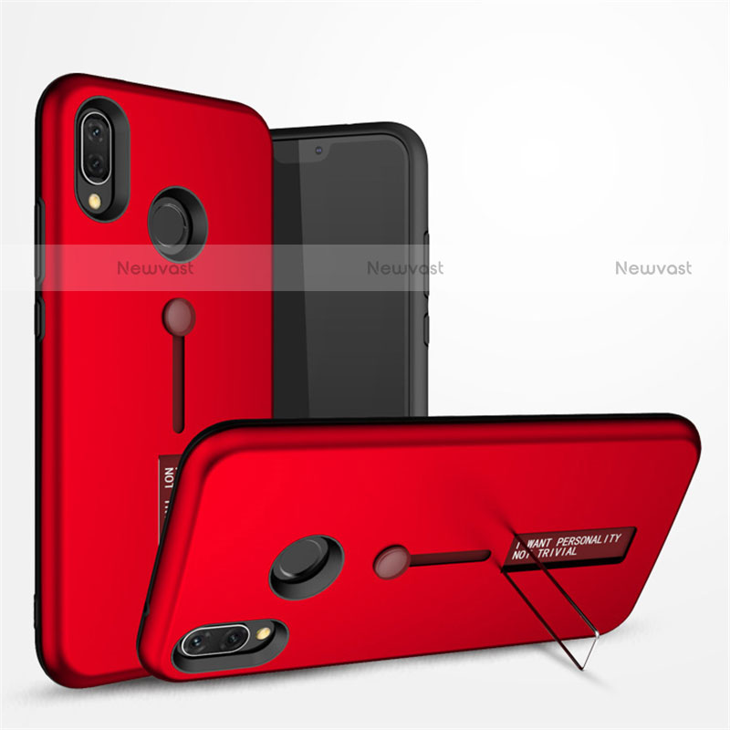 Silicone Matte Finish and Plastic Back Cover Case with Stand A01 for Huawei P20 Lite