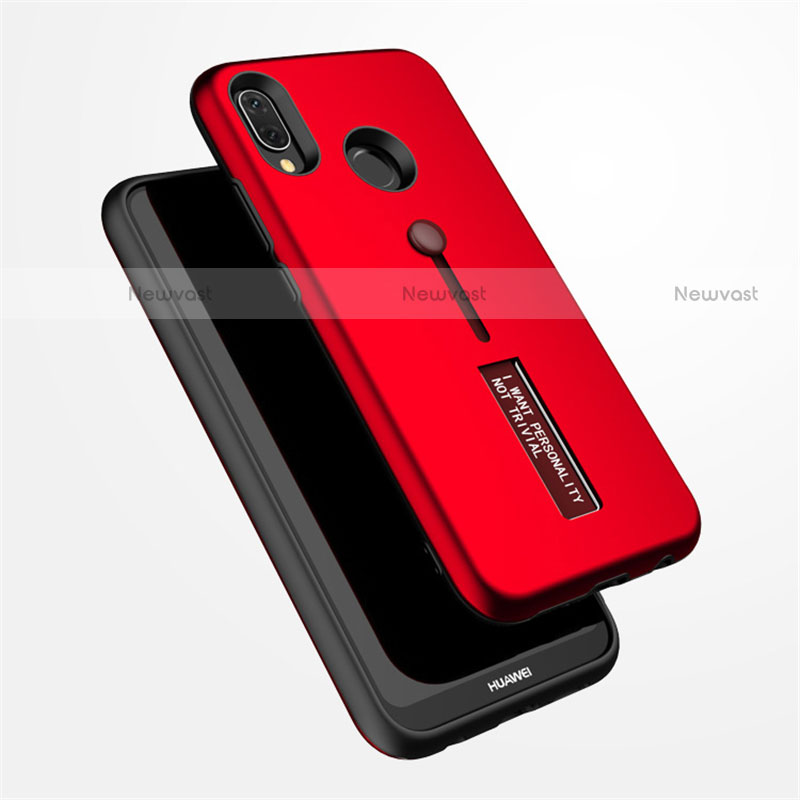 Silicone Matte Finish and Plastic Back Cover Case with Stand A01 for Huawei P20 Lite