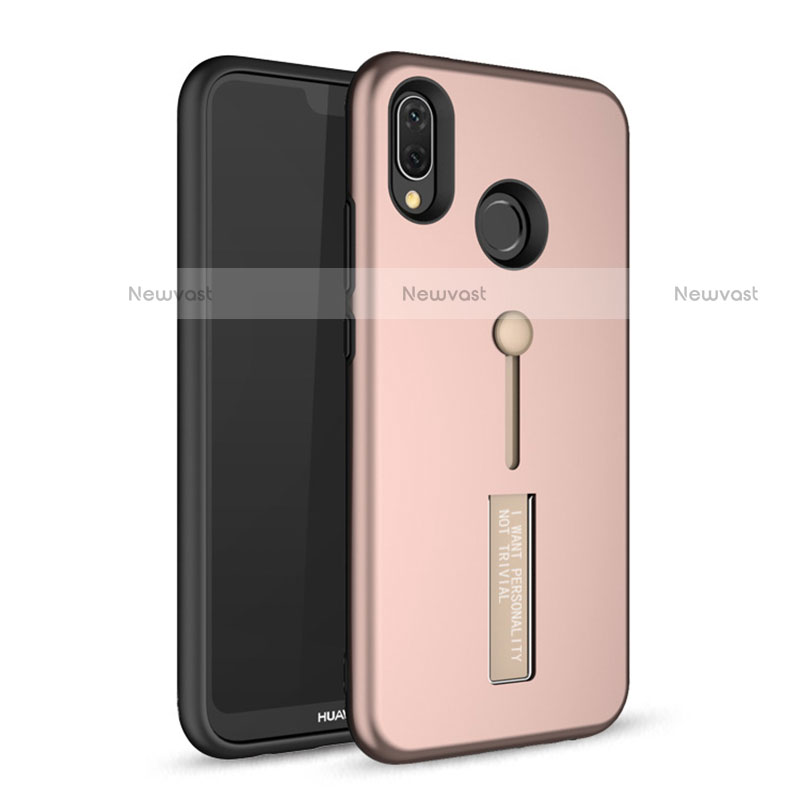 Silicone Matte Finish and Plastic Back Cover Case with Stand A01 for Huawei P20 Lite Rose Gold