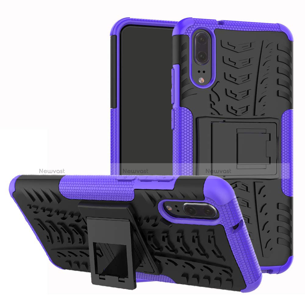 Silicone Matte Finish and Plastic Back Cover Case with Stand A01 for Huawei P20 Purple