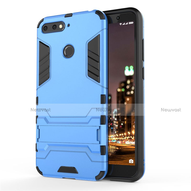 Silicone Matte Finish and Plastic Back Cover Case with Stand A01 for Huawei Y6 (2018) Sky Blue