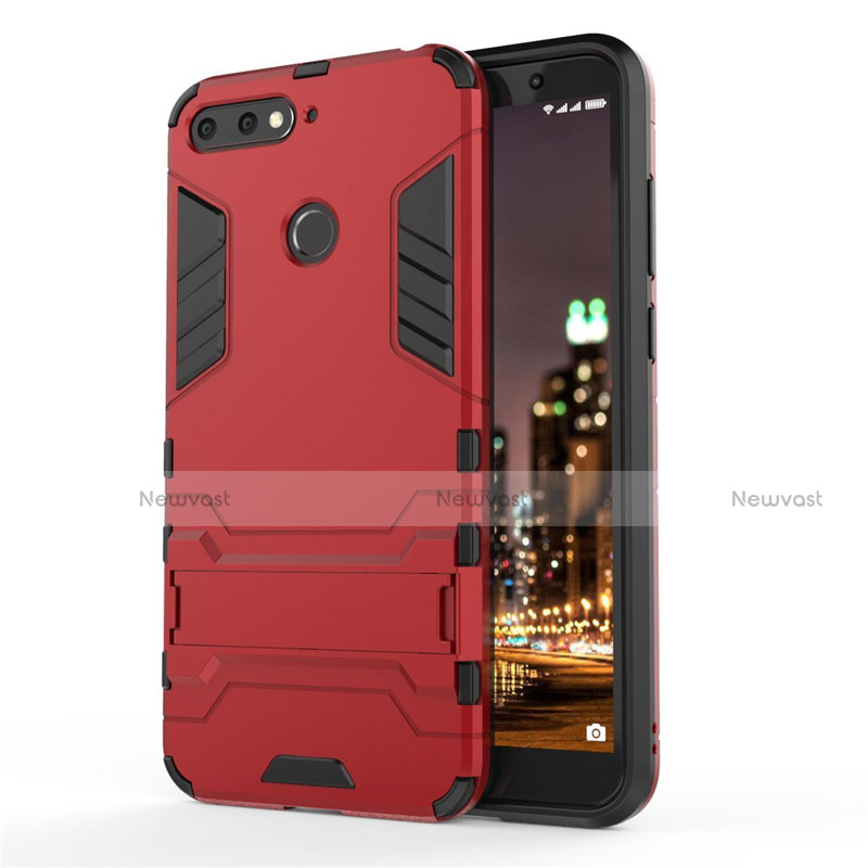 Silicone Matte Finish and Plastic Back Cover Case with Stand A01 for Huawei Y6 Prime (2018)