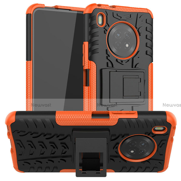 Silicone Matte Finish and Plastic Back Cover Case with Stand A01 for Huawei Y9a Orange
